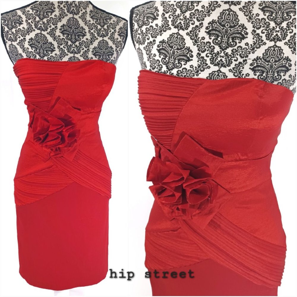 DAISY Strapless Pleat Top & Skirt Stretch Taffeta Sheath Party Dress S